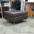 Brown Leather Corner Ottoman Stool w/ Silver Legs